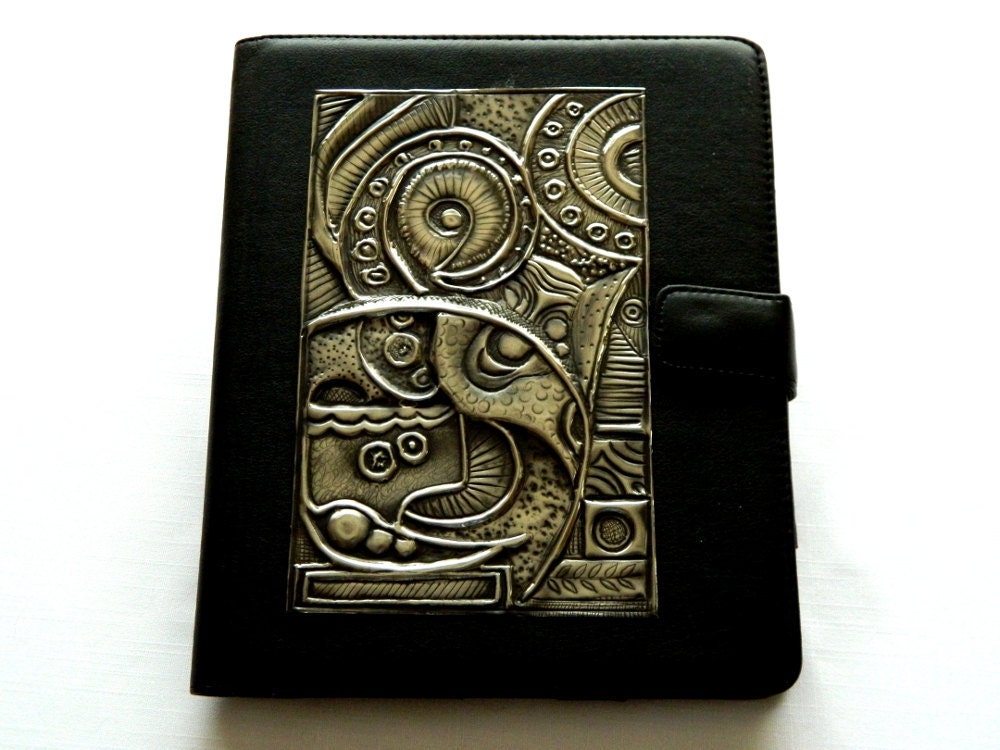Apple IPad Leather Case Abstract Pewter Design