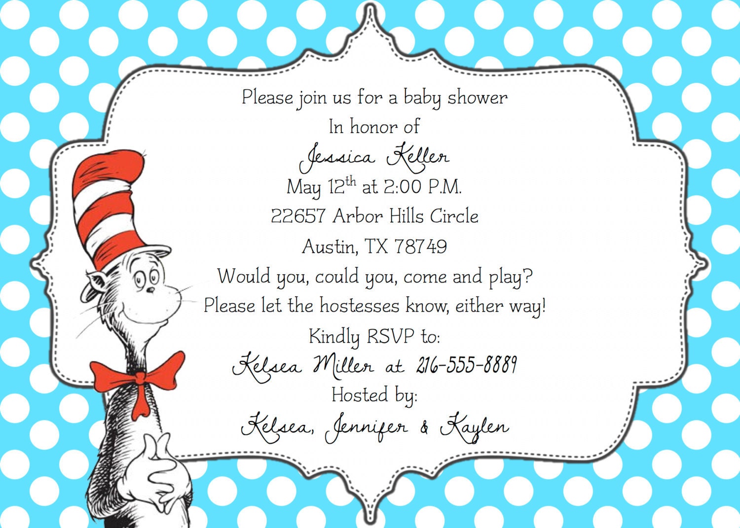 Dr. Seuss Baby Shower Invitation & Insert--Digital Printable File
