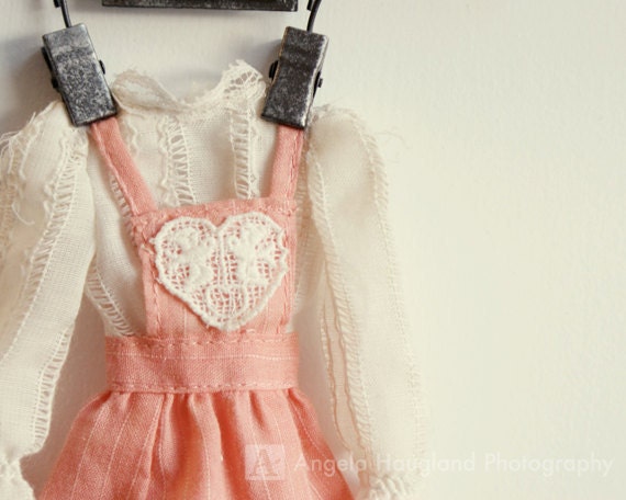 Pink Doll Dress Nursery Decor - Fine Art Photography - 5 x 7 print - Retro Coral Pink Prairie Dress - Girls Room - "Heart Dress"