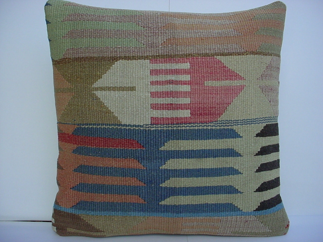 HANDWOVEN Traditional Turkish Kilim Pillow Cover  16" X 16",Tribal Pillow,Vintage Kilim Pillow