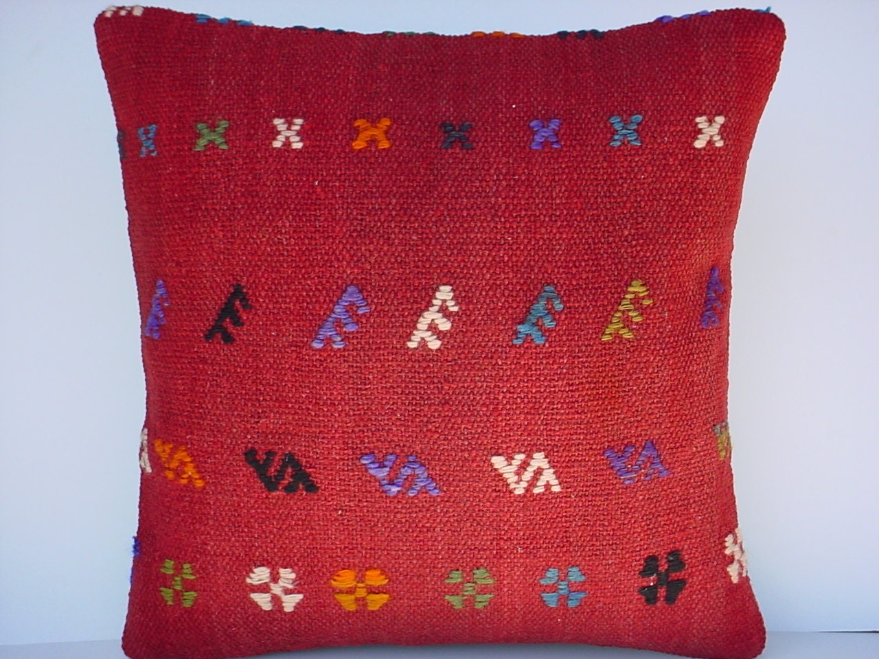 MODERN Bohemian Home Decor,Turkish Kilim Pillow Cover 16" X 16",Vintage Kilim Pillow, Kilim Embroidery Pillow,Decorative Pillow
