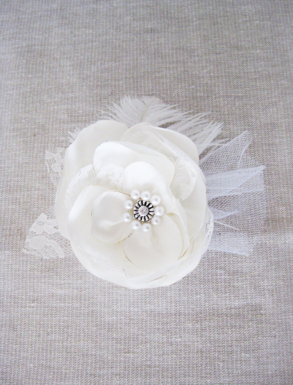 Wedding Flower Clip Ivory Rustic Wedding Hair Accessory Ostrich Feather Lace Wedding Flower Clip Bridal Flower Hair Clip. Rusteam