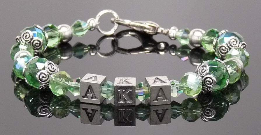 ALPHA KAPPA ALPHA 3:  Willow Green 8" Greek Bracelet Accessory or Gift