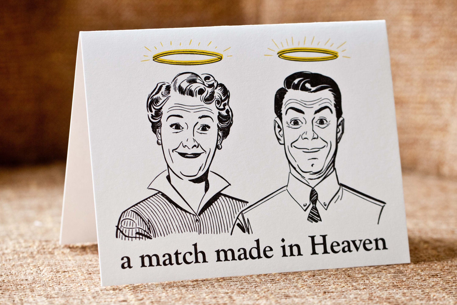 Wedding card - A Match Made In Heaven - Greeting Card - Letterpress