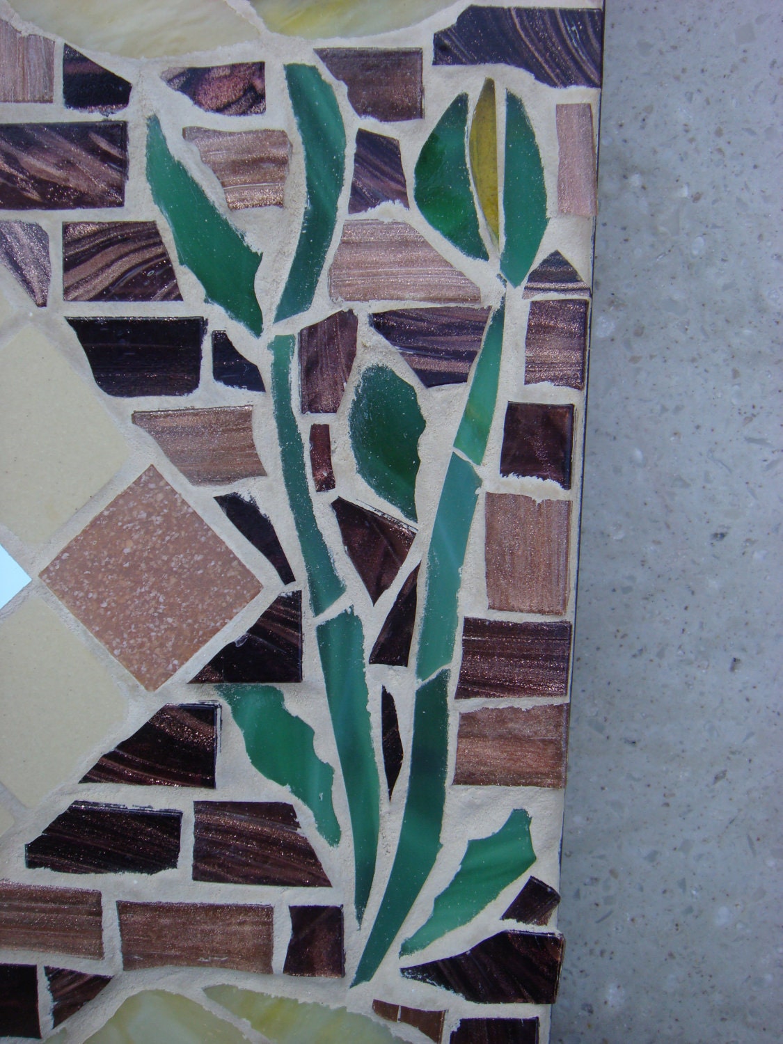 Square Mosaic Mirror Yellow Roses Brown/Gold/Bronze