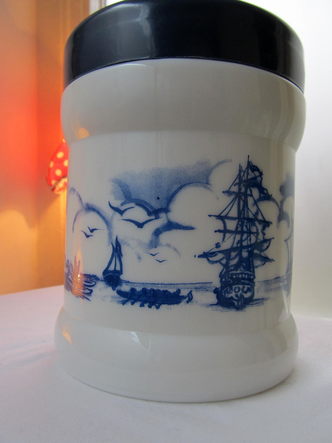 Vintage Dutch Milk Glass Tobacco Humidor Jar with Lid