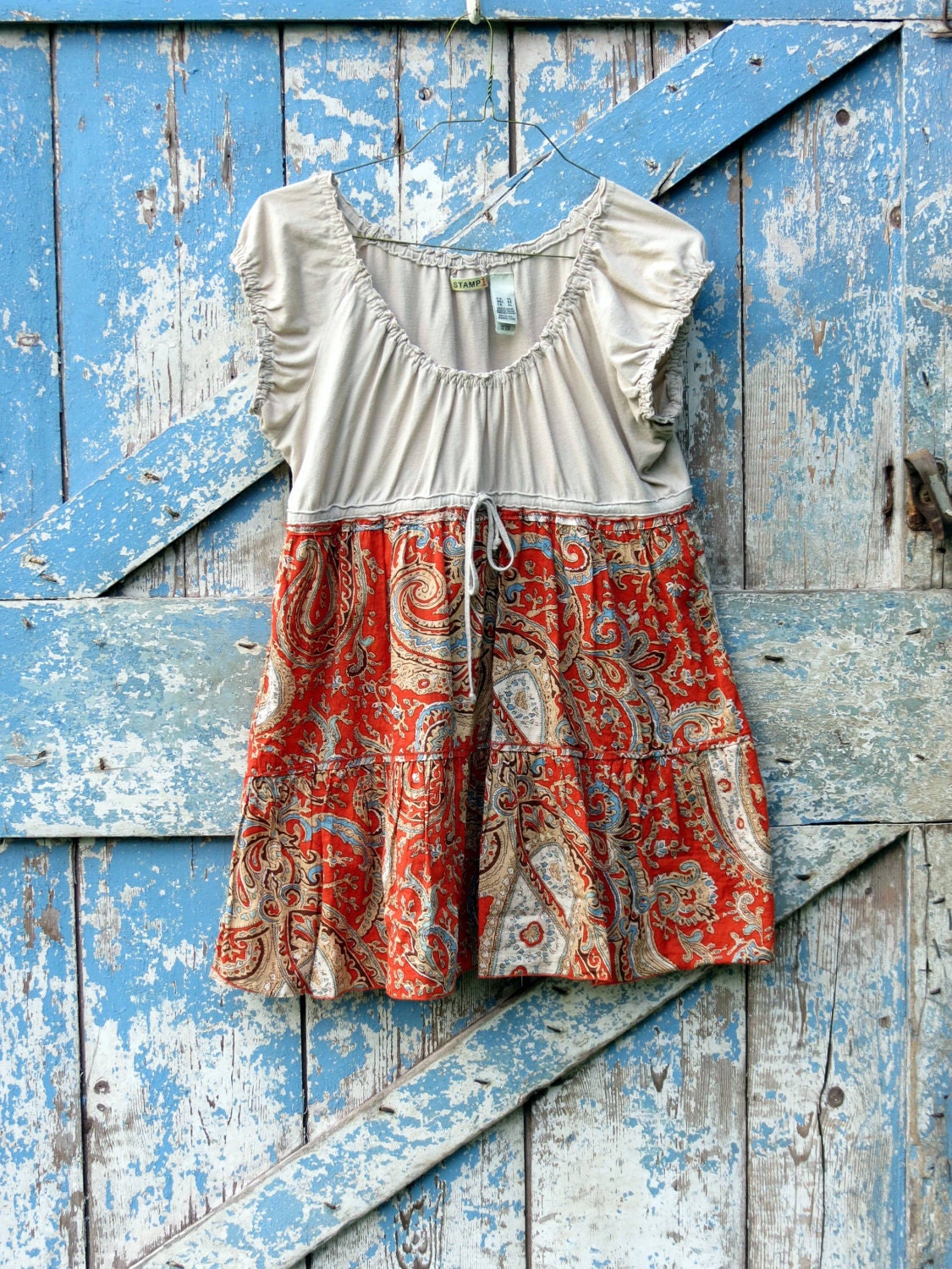 Happy Hippie Peasant Top/ upcycled boho chic shirt/ eco friendly babydoll t-shirt