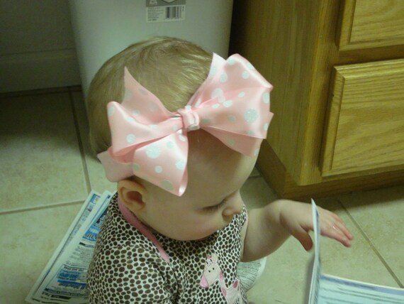 Pink Satin Bow with White Glitter Polka Dots Il_570xn