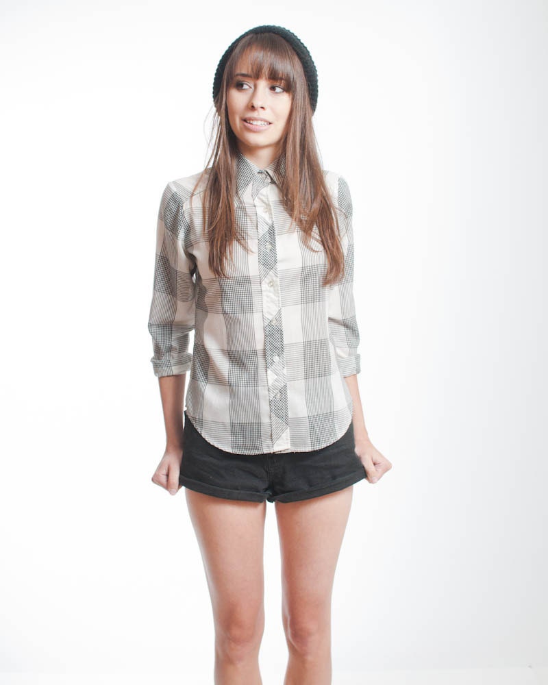 Vintage 80's Black and White Checkered Button-Up