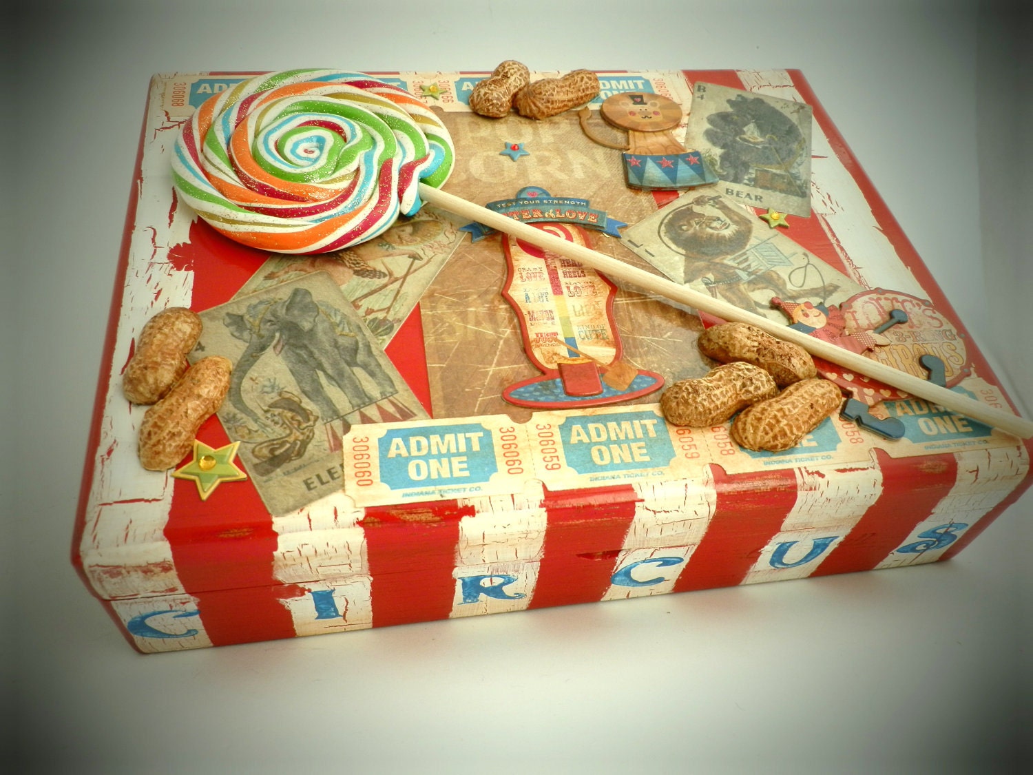 Decorative Decoupaged Cigar Box "A Day At The Circus"
