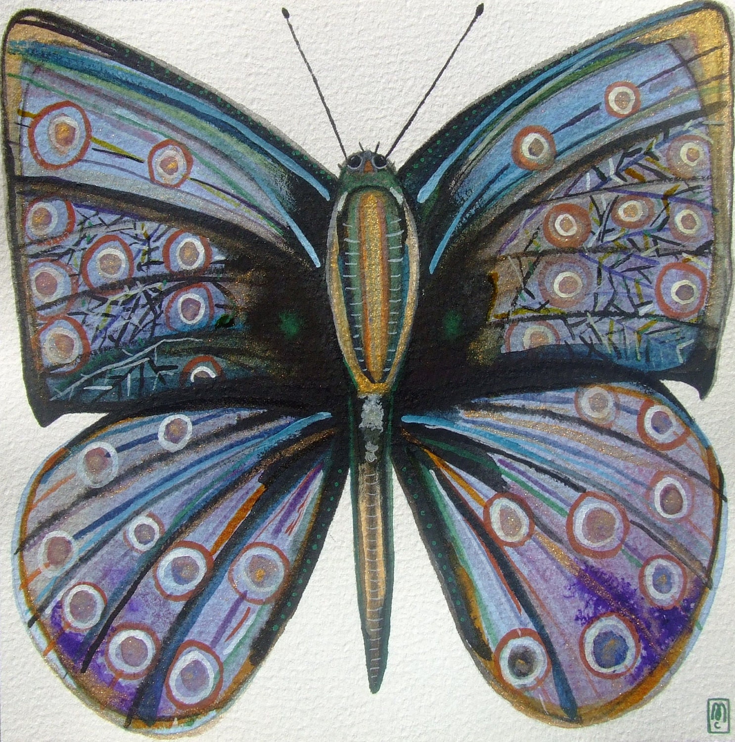 Original drawing, watercolor and ink, butterfly, "Papillon" - CelineArtGalerie Original drawing, watercolor and ink, butterfly, "Papillon" - CelineArtGalerie