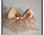 Champagne spring floral ribbon boutique hair bow. On sale now US3.99
