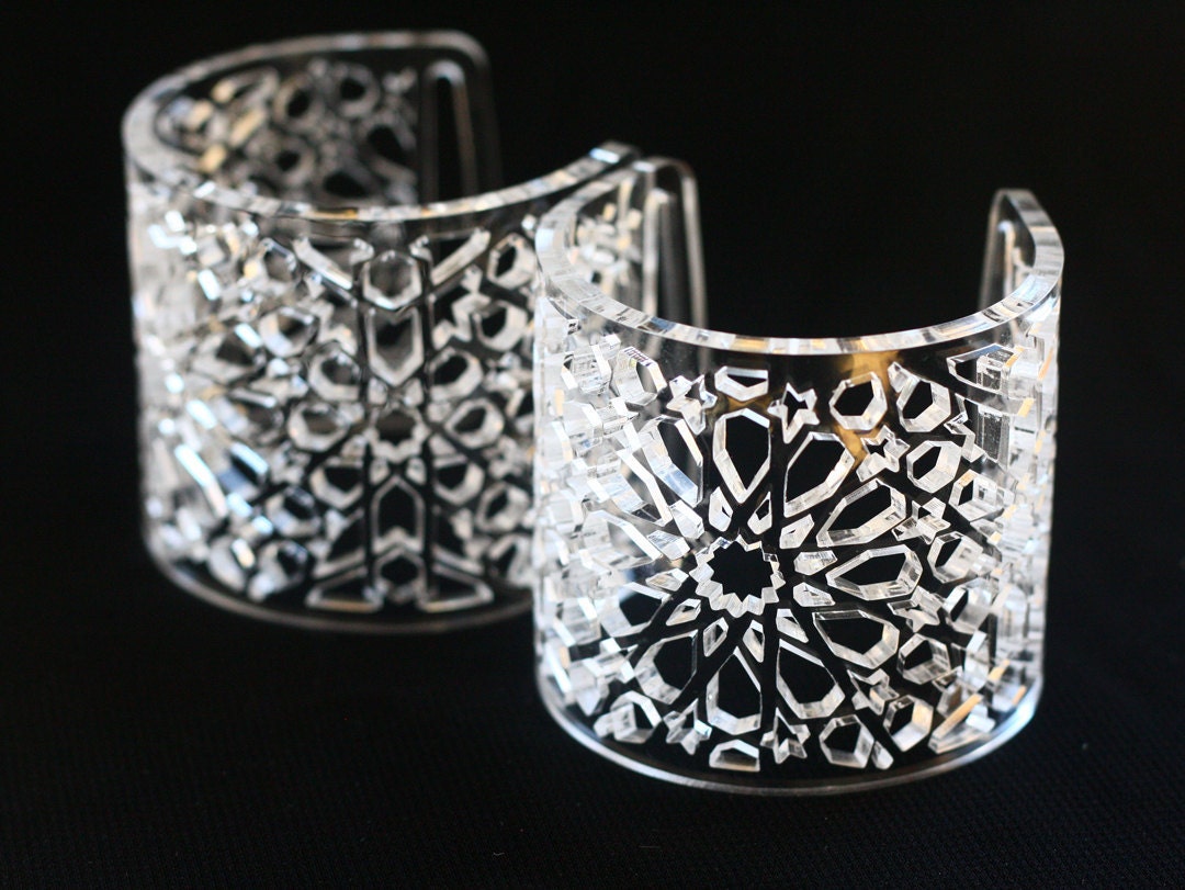1 Geometric Laser Cut Clear Cuff - Moroccan Zellij Inspired