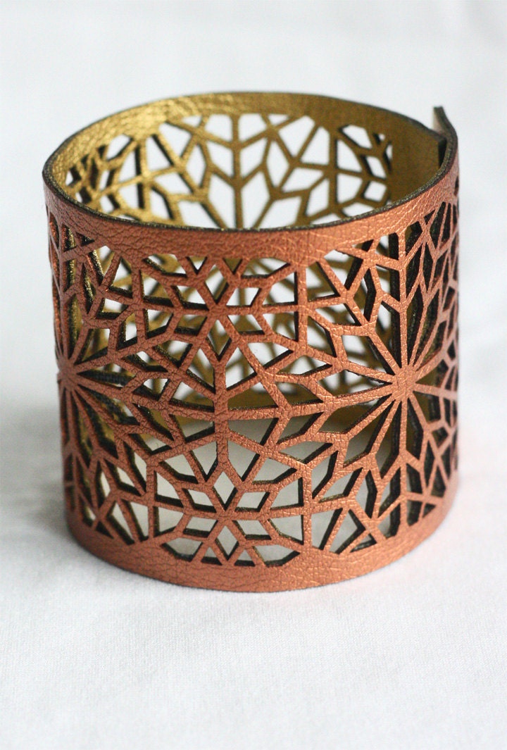 Geometric Laser cut Copper & Gold Faux Leather Cuff (Moroccan Zellij inspired)