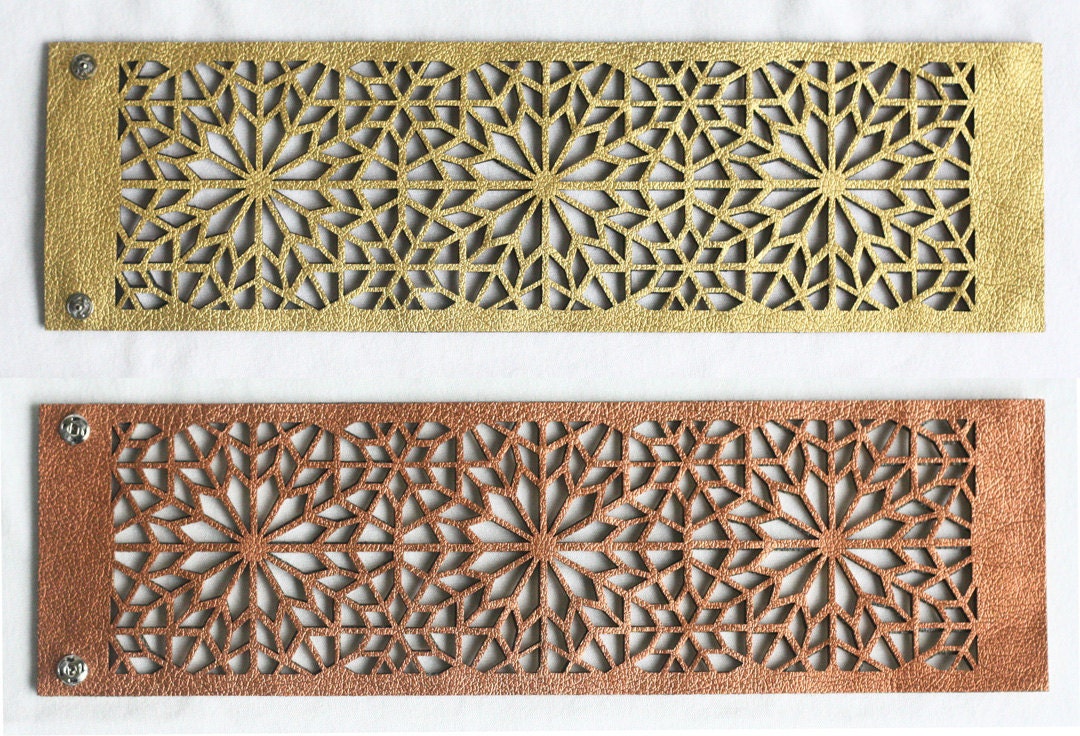 Geometric Laser cut Copper & Gold Faux Leather Cuff (Moroccan Zellij inspired)