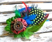 Rich color Playful Feather button Hat brooch clip - GwendolyneHats