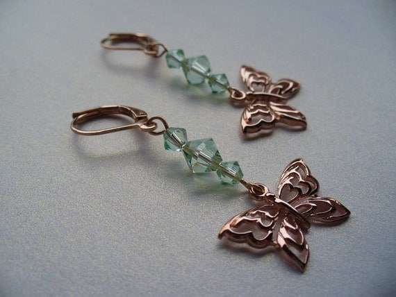 Butterfly Rose Gold Spring Green Earrings