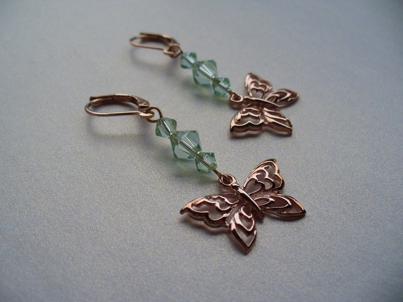 Butterfly Rose Gold Spring Green Earrings