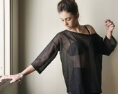 Oversize Woven Women Shirt, Black Blouse