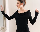 Boat neck Black women top, Long Sleeve top, Winter Top