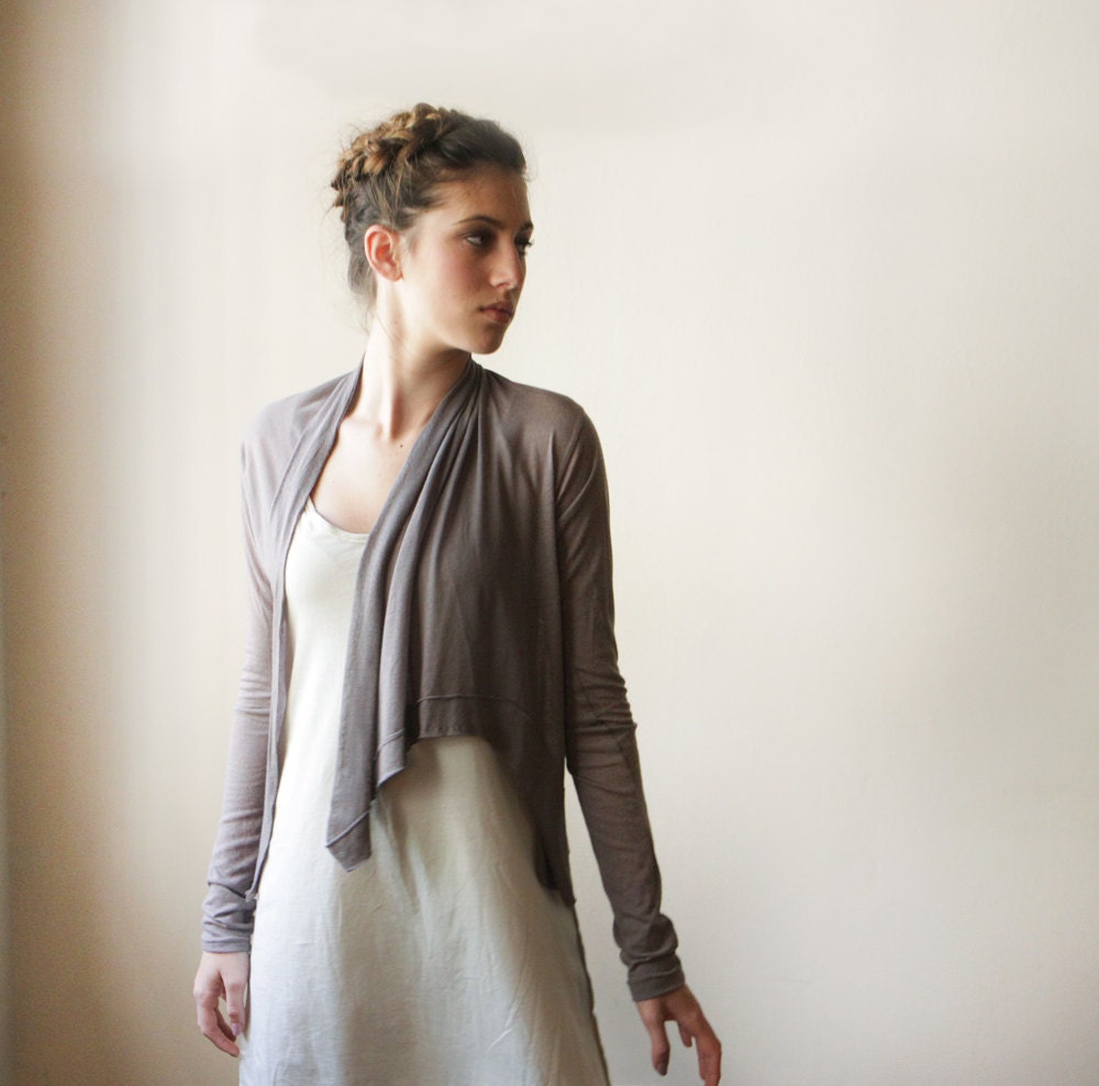Smoky Brown Long Sleeve Cardigan, Women Top