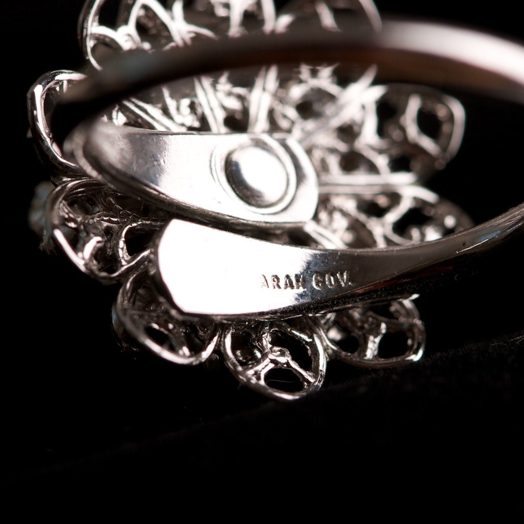 Vintage Rhinestone Ring by Sarah Coventry Adjustable in Silver Tone