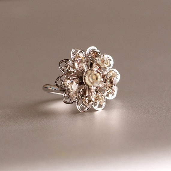 Vintage Rhinestone Ring by Sarah Coventry Adjustable in Silver Tone