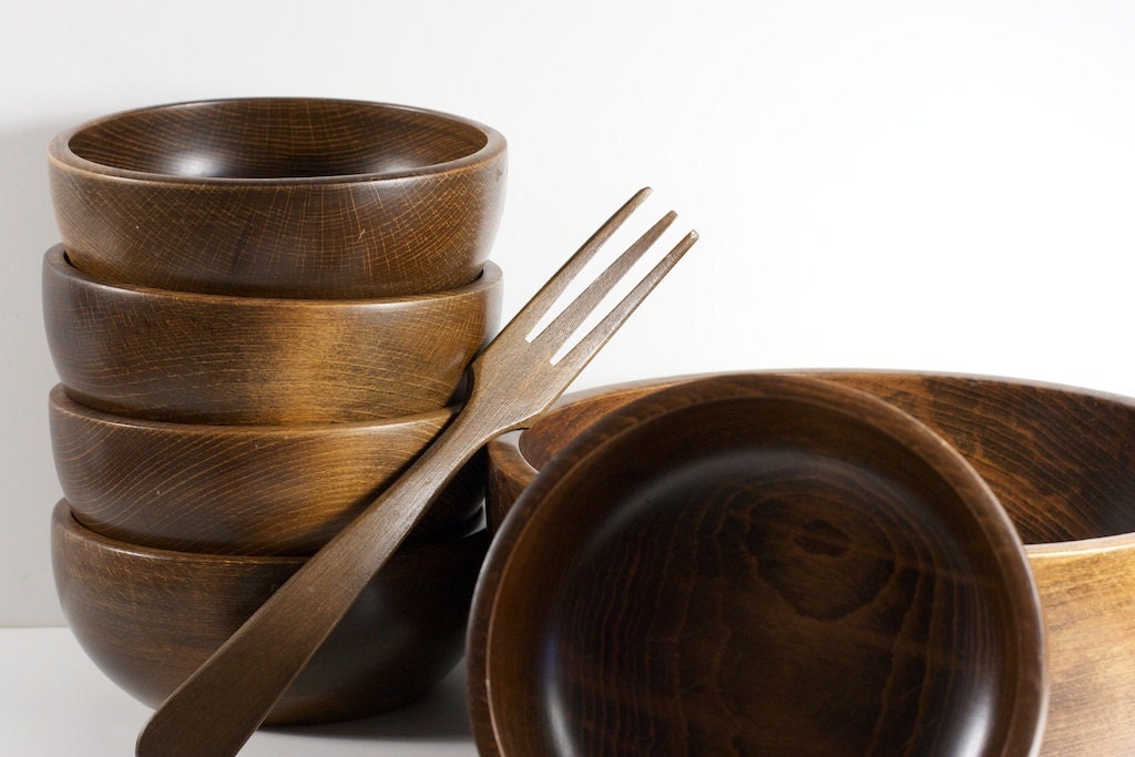 Wooden Bowl Set and Fork Made in Japan