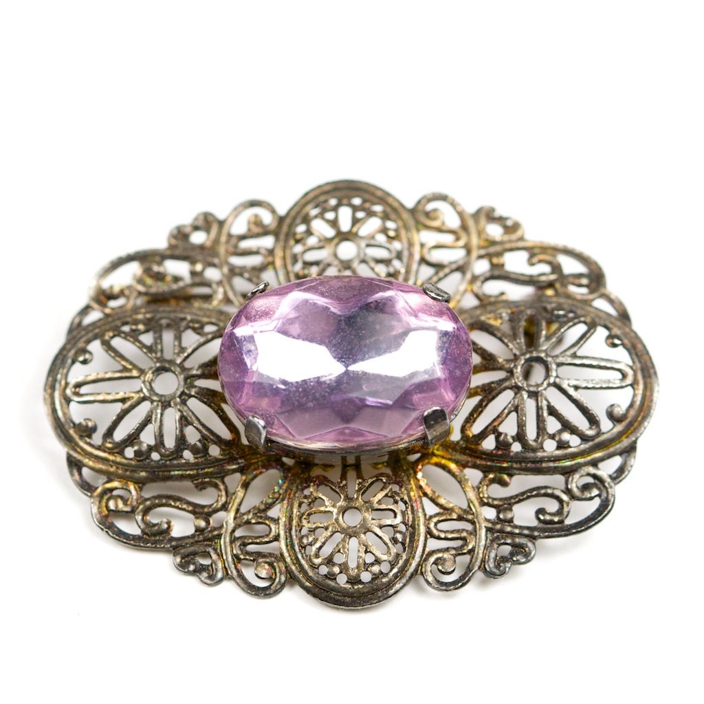 Vintage Filigree Amethyst Brooch
