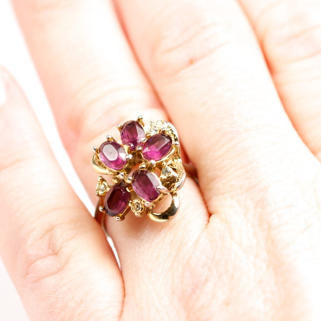 Vintage Amethyst 14k Gold Electroplate Cluster Ring