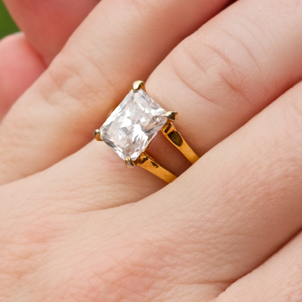 Vintage 14k Gold Electroplate Large Gemstone Solitaire Ring