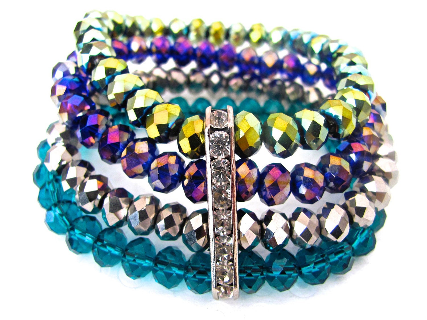 Multicolored Bracelet, Colorful, Stretch, Green, Purple, Silver, Blue, Multi-strand, Rainbow, Sparkly, Colorful Jewelry, Gifts under 25