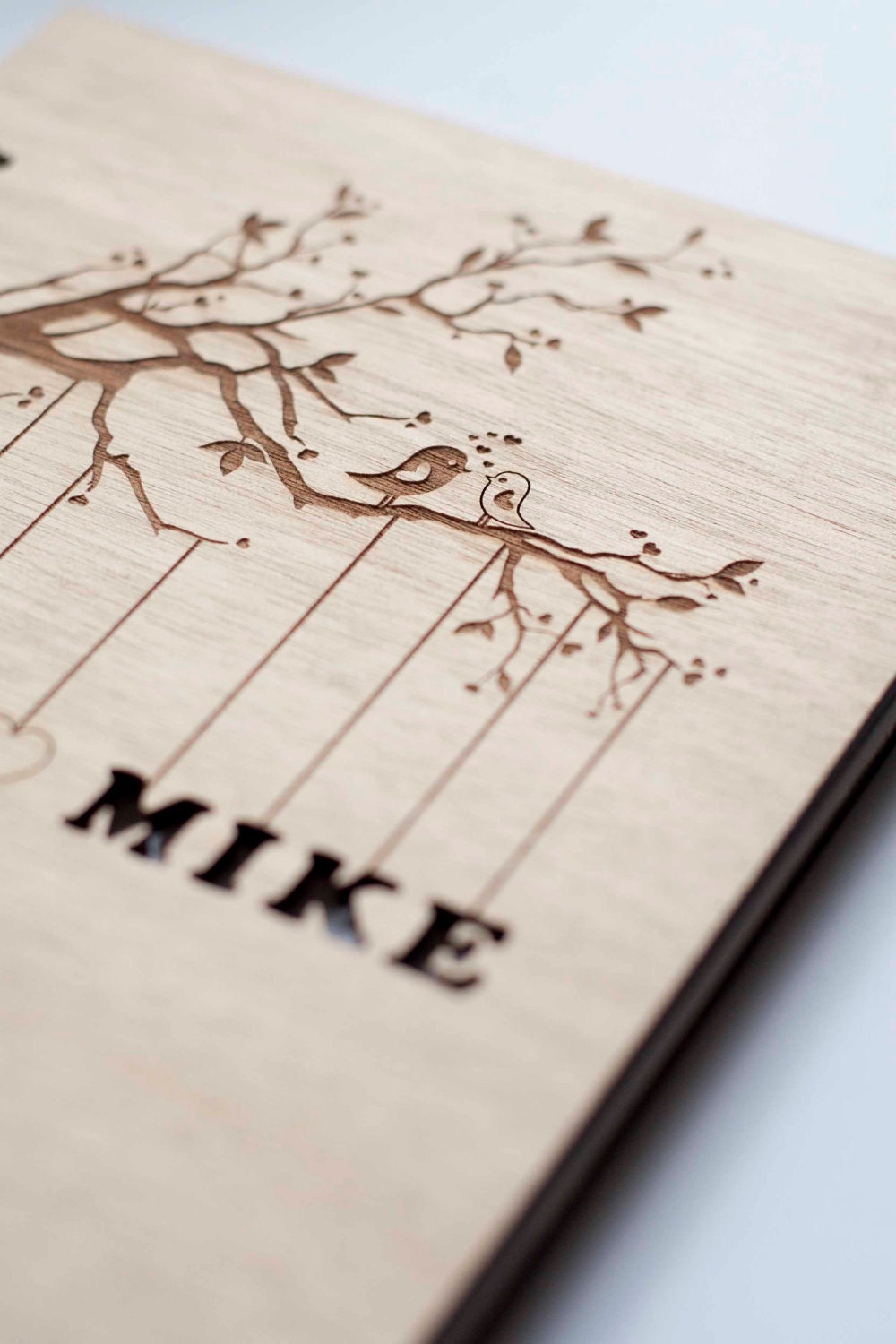 Custom Wedding guest book wood rustic wedding guest book album bridal shower engagement anniversary- "Love Birds, Tree"