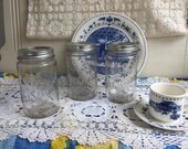 Vintage Mason Jar Kerr Self Sealing Clear Quart Size Wide Mouth Lot of 3