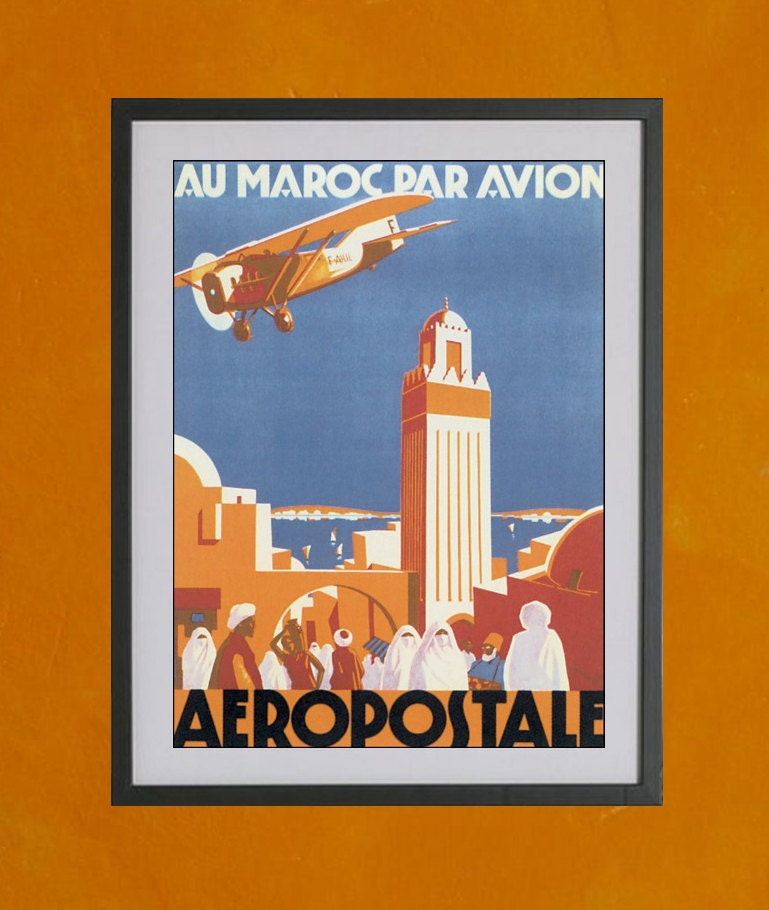 Au Maroc Par Avion - Aeropostale Poster, 1930 - 8.5x11 Poster Print - other sizes available - see listing details