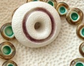 SALE - Porcelain and Glass Pebble Pendant - White and Purple - Grooved Sponge
