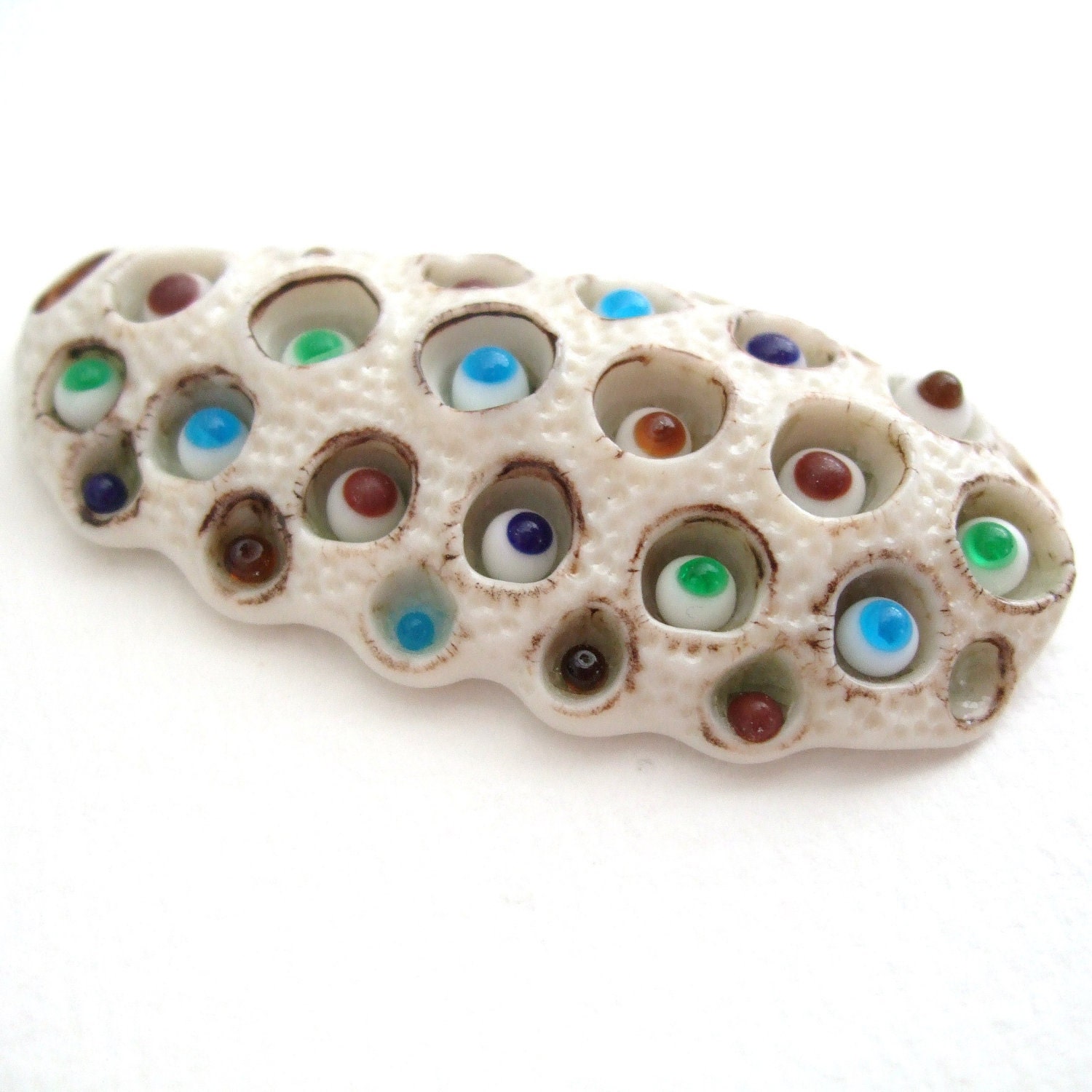 SALE - Porcelain and Fused Glass Pendant - Eyeballs