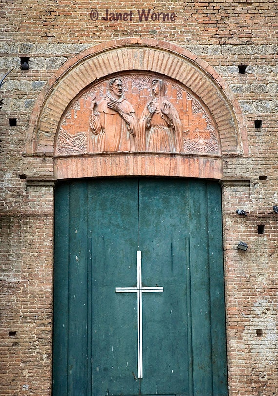 Church of San Domenico, Siena, Italy, fine art photograph, teal blue door