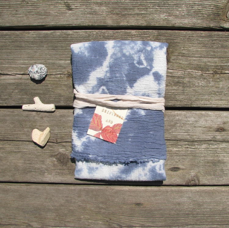 hand-dyed blue and white scarf, lightweight cotton