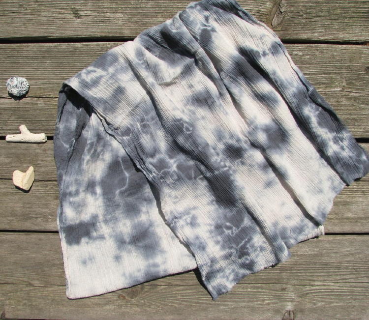hand-dyed scarf, deep blue and pale sand, lightweight cotton