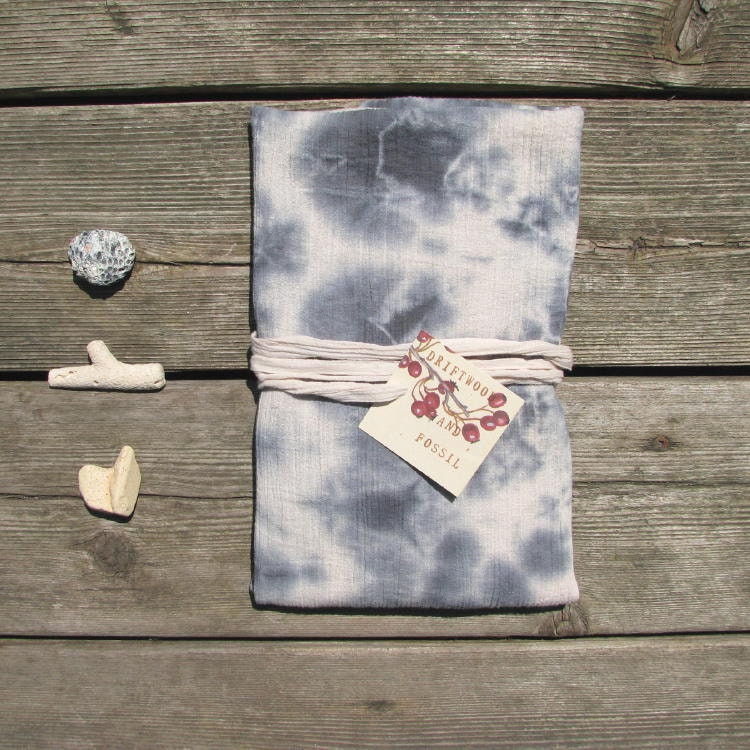 hand-dyed scarf, deep blue and pale sand, lightweight cotton