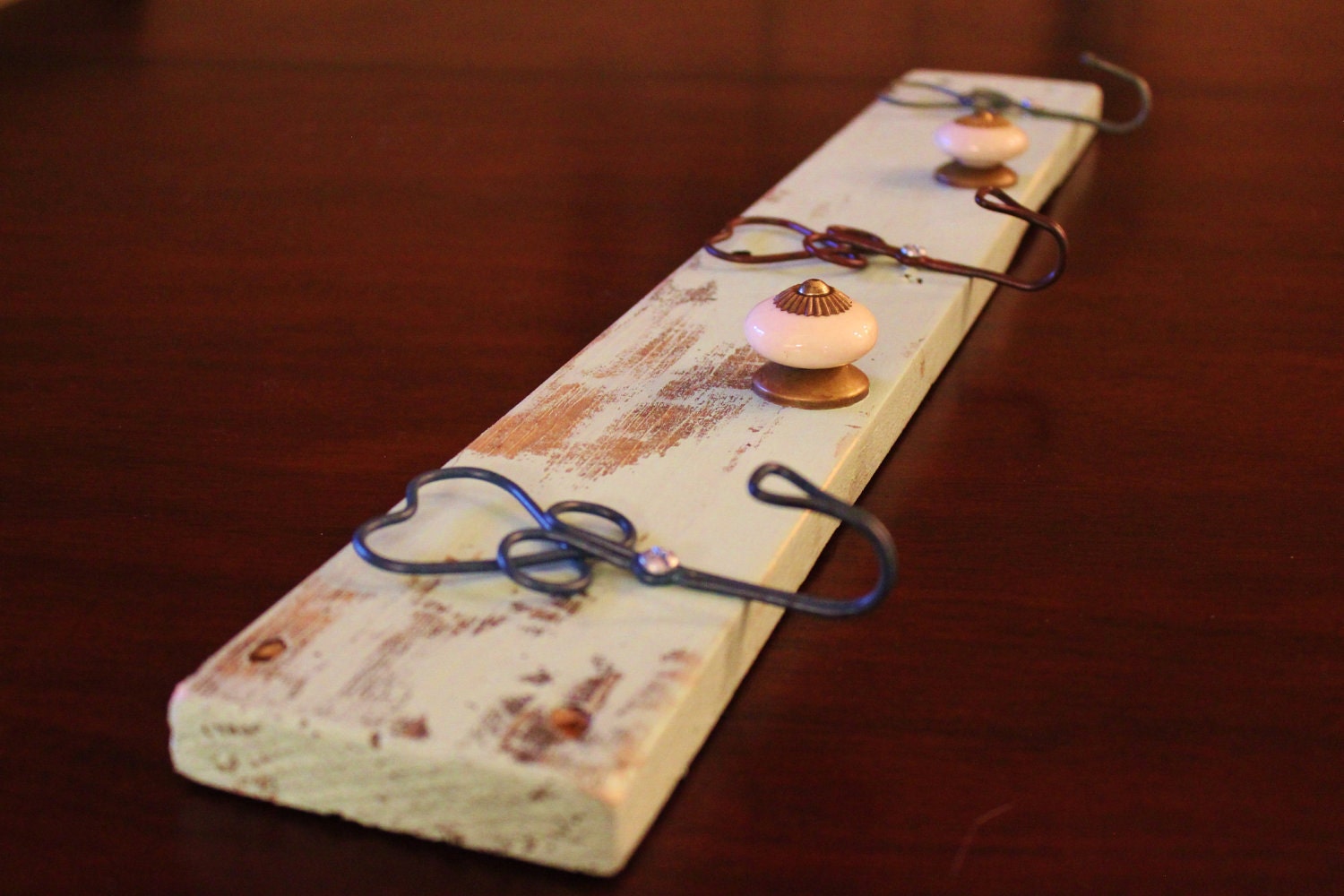 Reclaimed Wood Coat Rack Jewelry Holder with Vintage Style Knobs and Hooks