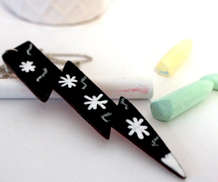 Lightning Chalkboard Necklace Black Modern Lightning Bolt with Writable Surface Peach