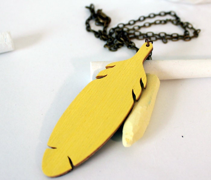 Feather Necklace Chalkboard Neon Yellow Reversible Boho Fashion Necklace