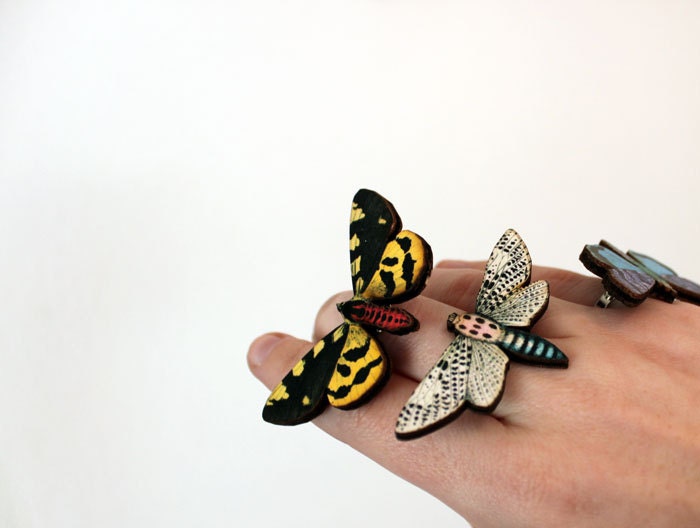Fashion Butterfly Ring, Spring Trends, Yellow and Black, Garden Woodland Insect Adjustable Ring