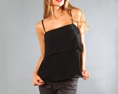 Christmas Sale / Holidays Sale / pleated chiffon tank / women rblack shirt / evening wear / womens chic evening tank / black women top
