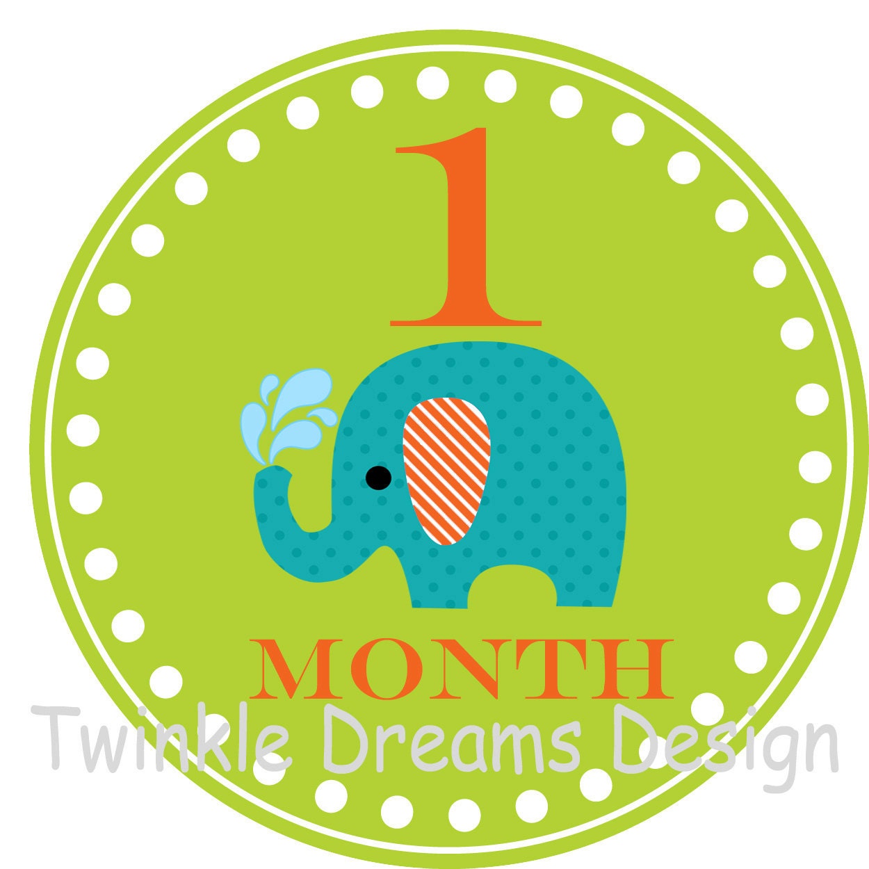 Baby Monthly Onesie Stickers  - Elephant Jungle - green orange aqua print onsie sticker