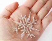 Snowflake Beaded Wire Wrapped Pendant- MADE TO ORDER - LucyJewellery