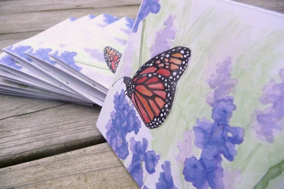 Monarch butterfly watercolor painting notecard set