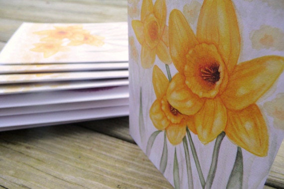 Daffodil watercolor reprint note card set, eco friendly, spring gardening gift idea